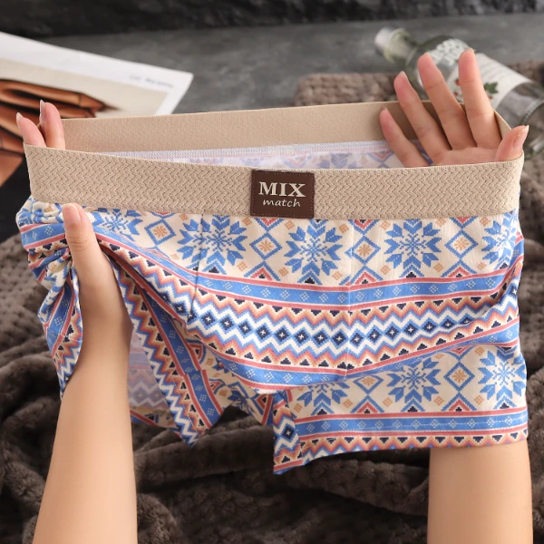 棉质男士内裤民族风个性印花男款男式青少年舒适透气中腰平角裤衩