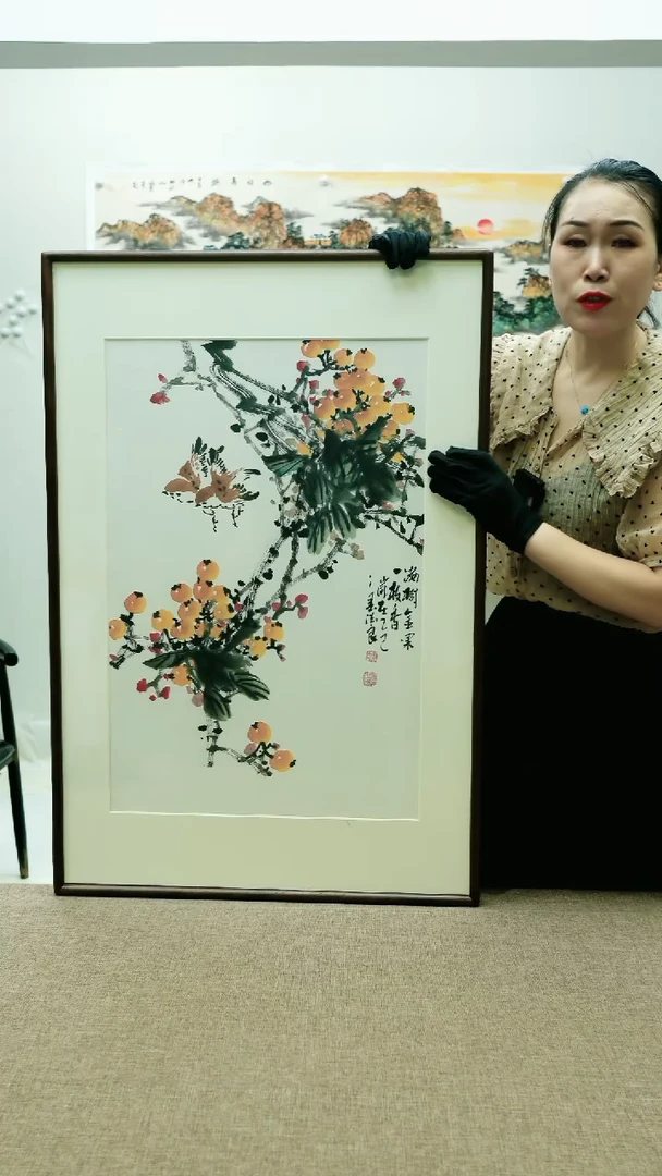 国画92*62李法良手绘花鸟带框