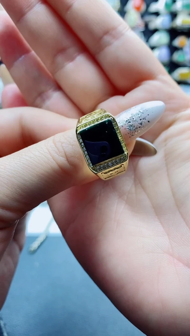 银S925镶嵌戒指翡翠天然翡翠戒指