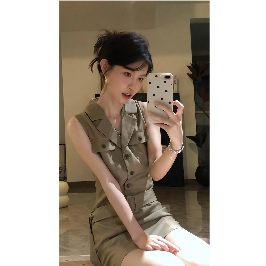 法式气质复古纯欲工装连衣裙夏季新款女收腰设计感辣妹炸街短裙子