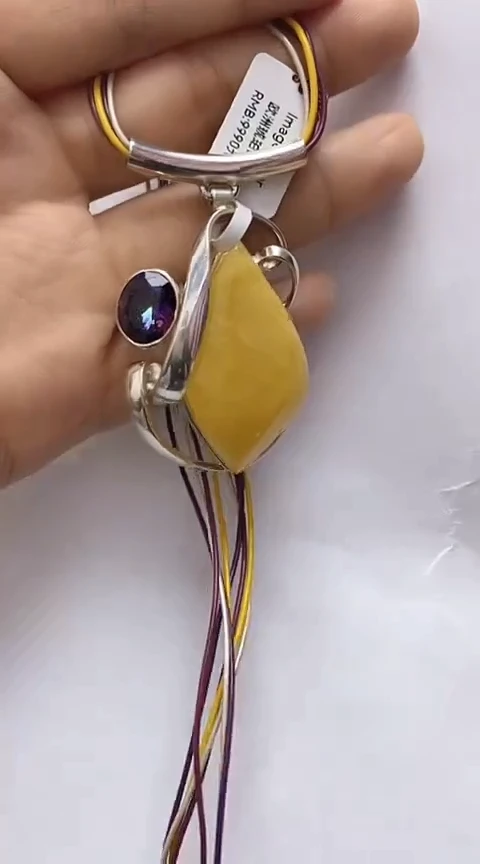 【闪购商品】琥珀裸石银S925镶嵌蜜蜡吊坠
