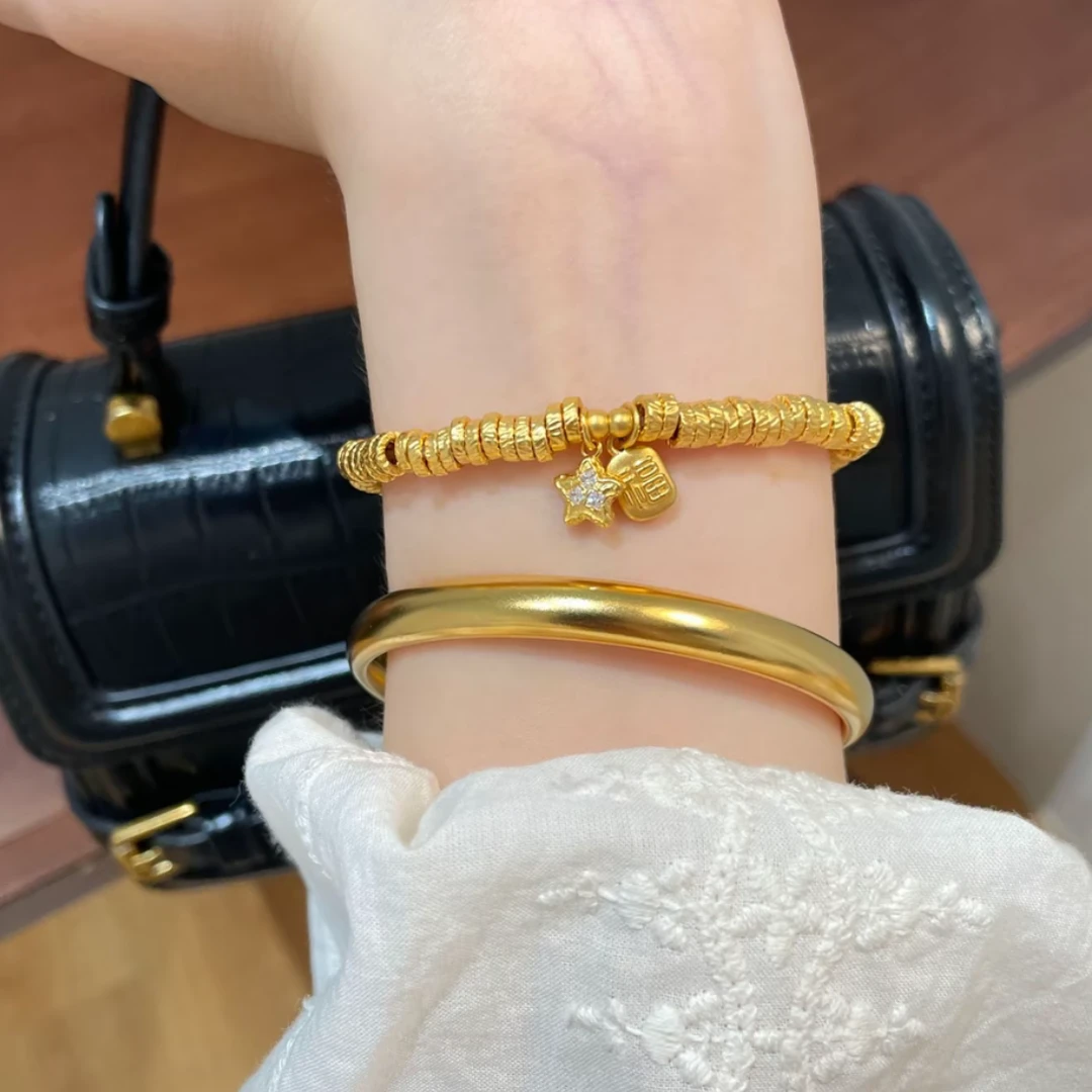 瑞诺黄金珠宝星星盘缠手链女新款足金999小众手串生日礼物送女友