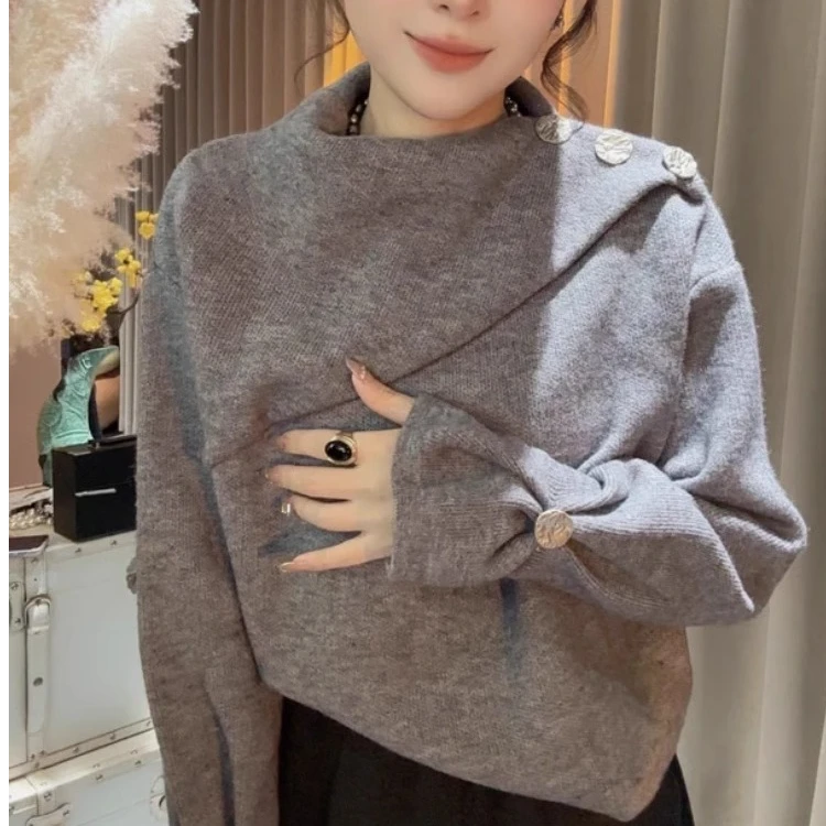 设计感内搭打底针织衫女秋冬季2025新款时尚气质不规则半高领毛衣
