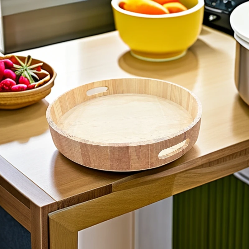 松木木质托盘简约复古圆形水果盘家用水杯盘子茶盘餐盘茶杯