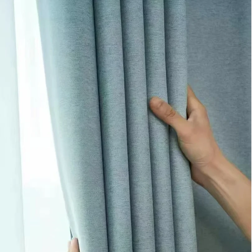 2025年窗帘布遮光卧室新款雪尼尔成品窗帘天空蓝星光16号（2.7高）
