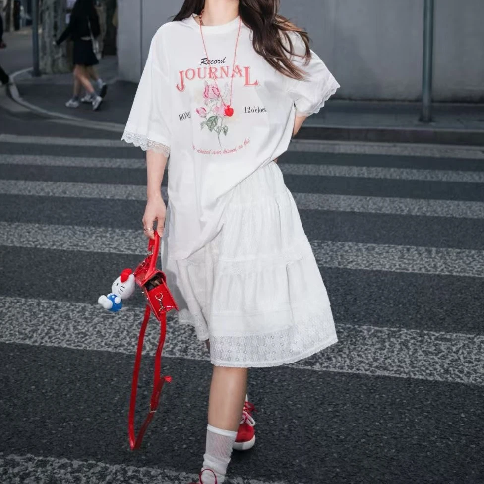 JR 25春夏 70019 通勤纯色蕾丝蛋糕半身裙