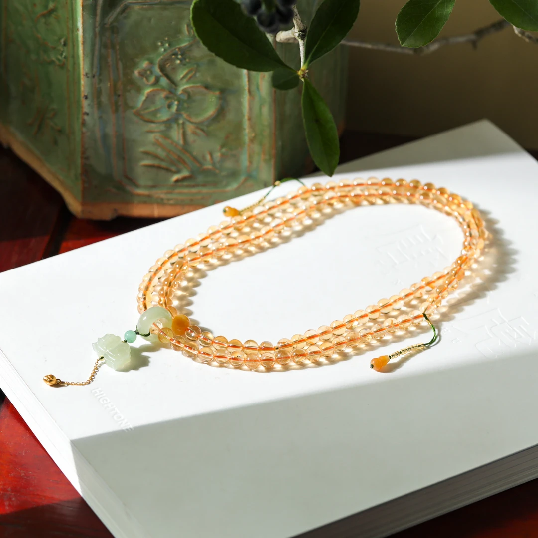 【意婵】《升维》108珠天然高品黄水晶18k金和田玉翡翠-909317