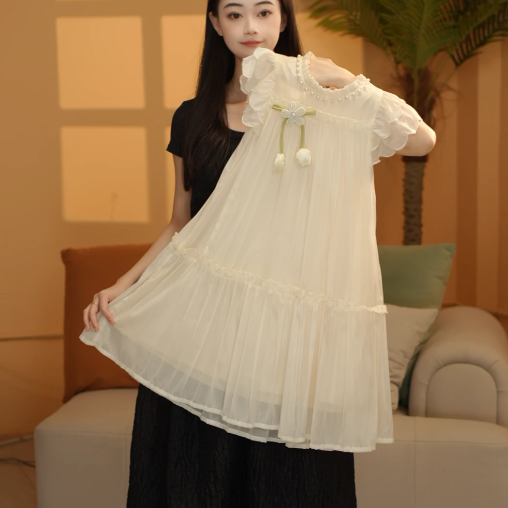 女童连衣裙2025夏季新款甜美小飞袖花海女孩连衣裙XQZ25138