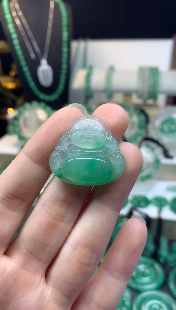 吊坠(不含链)未镶嵌石英质玉（非洲翠）佛公