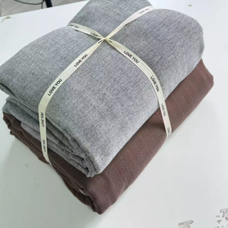 【栗子家】纯色四件套全棉A类色织提花双层纱四件套被套床单枕套棉