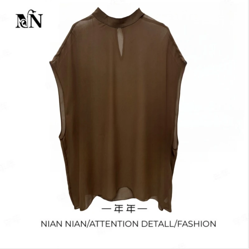 〖巴黎万香〗年年2025夏季新款透视衬衫薄款女士高级感轻奢网纱上衣