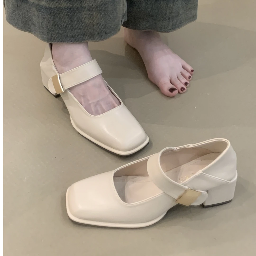 BTS-A592-2女鞋子日系2025新款个性方头一字玛丽珍高跟单鞋女