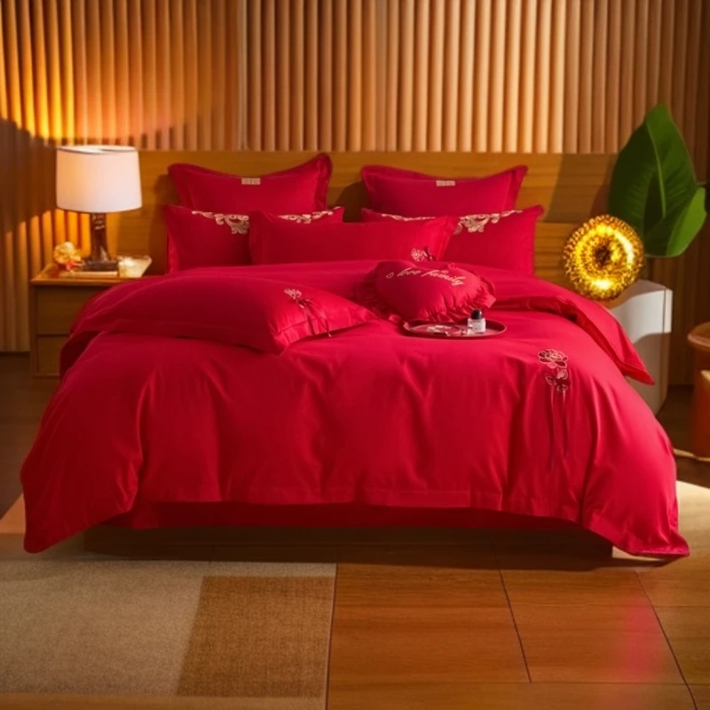 水星高端家纺婚庆床品2025愿天下有情人喜结连理玫瑰四被套网红款