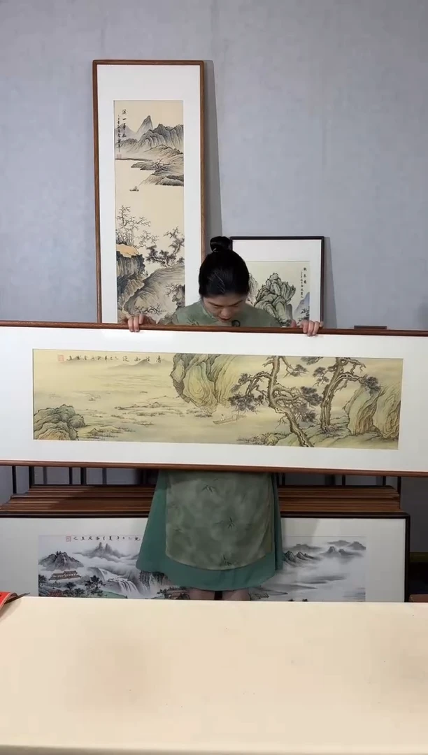 国画手绘*清溪幽泛*52*172cm带框发货