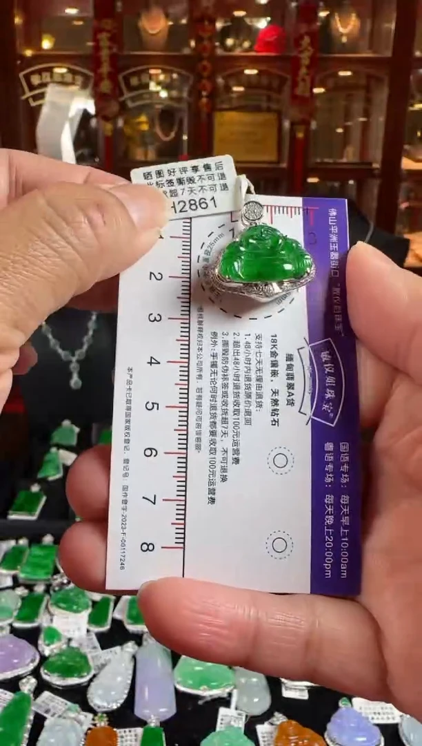 颈饰18K金镶嵌翡翠H2861冰辣绿佛公