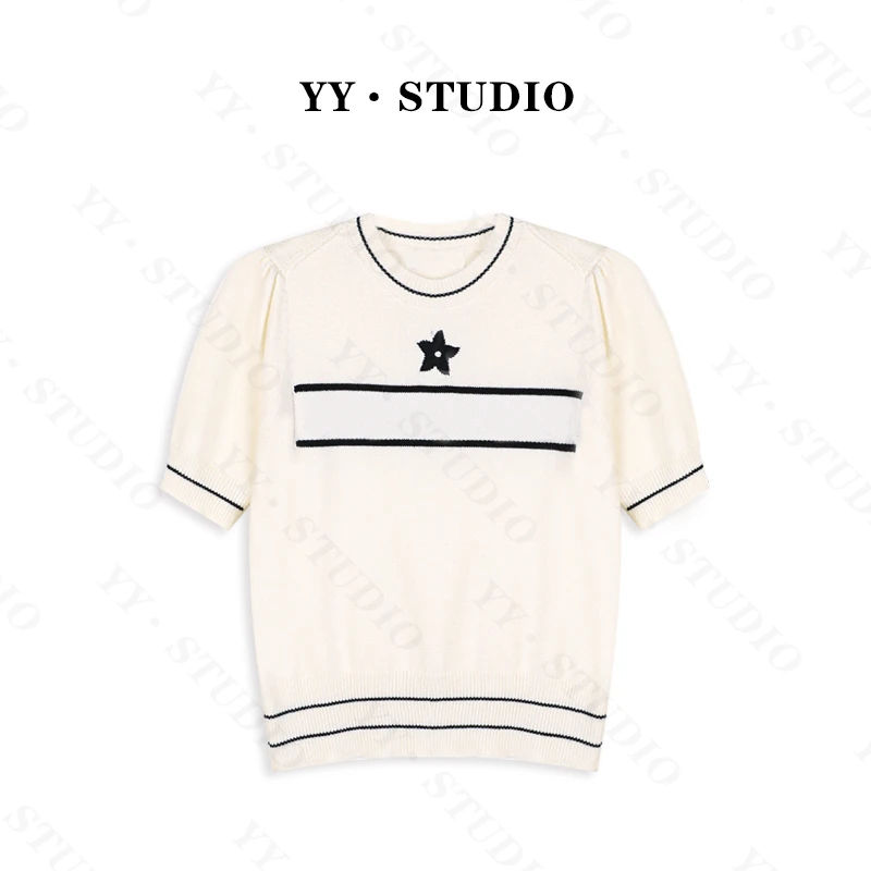 【丢丢专属】春夏圆领显瘦气质短袖针织衫上衣YY-8025