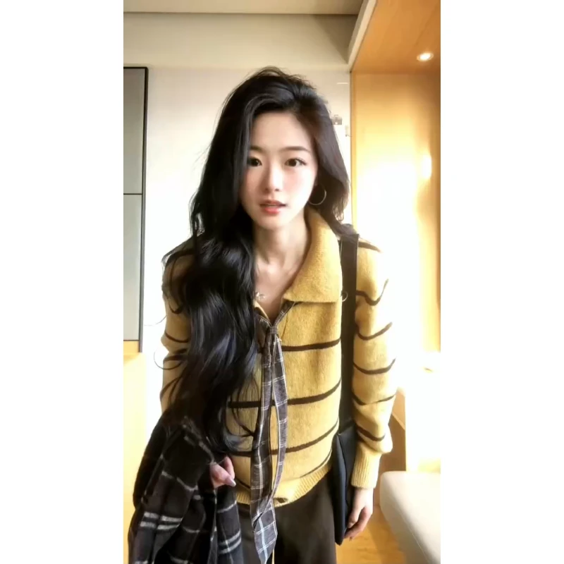 MARIE.COCO韩系复古感斗条纹针织衫毛衣上衣搭宽松慵懒休闲裤套装