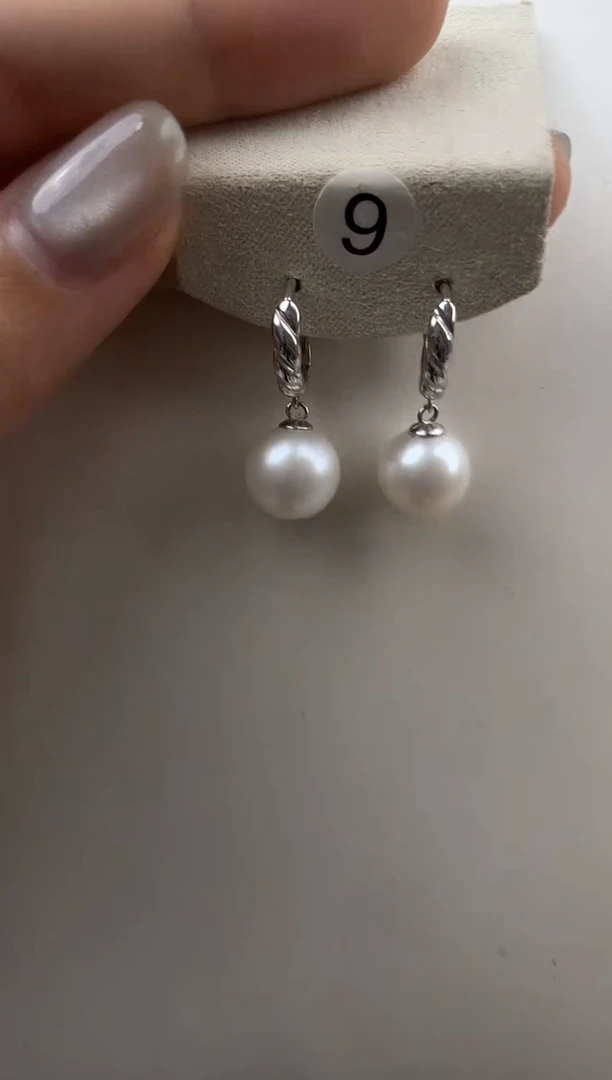 银S925镶嵌淡水珍珠耳饰10-11mm耳扣