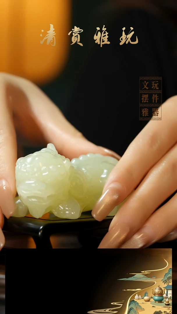 玉《吞金貔貅》手把件摆件