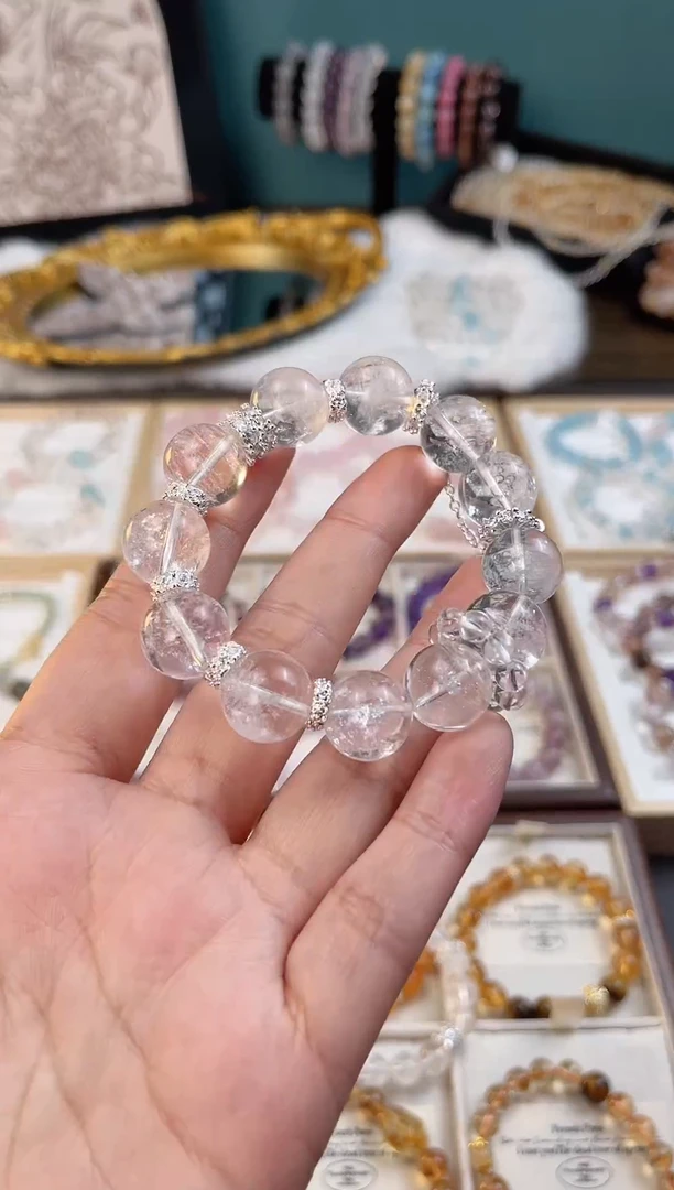 【闪购商品】水晶手串合金天然爆花白阿塞（白婚纱）卡10mm