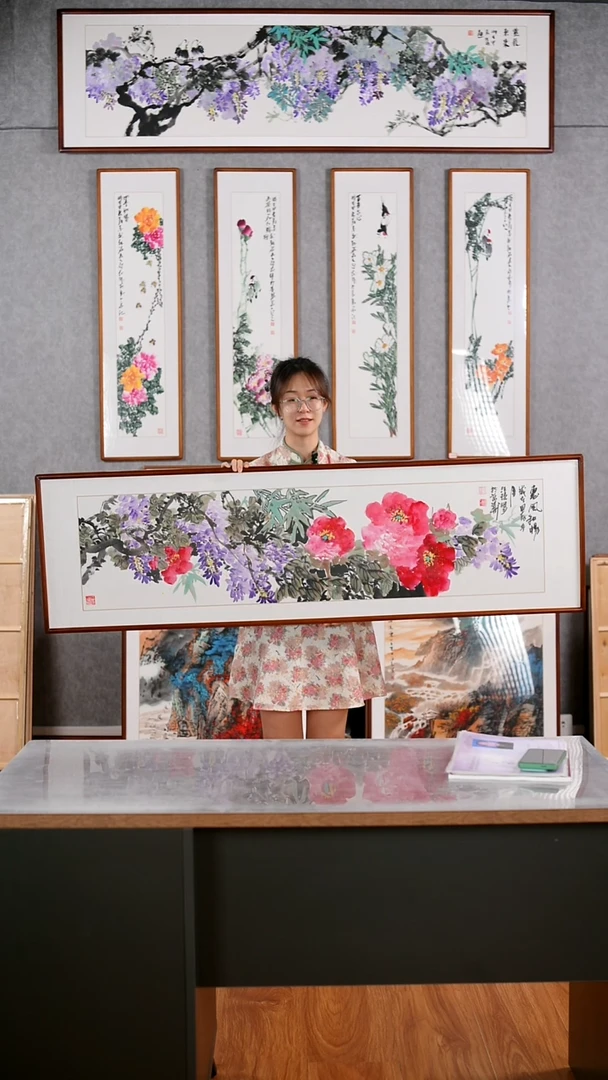 国画汪琼《惠风和畅》含框162*47