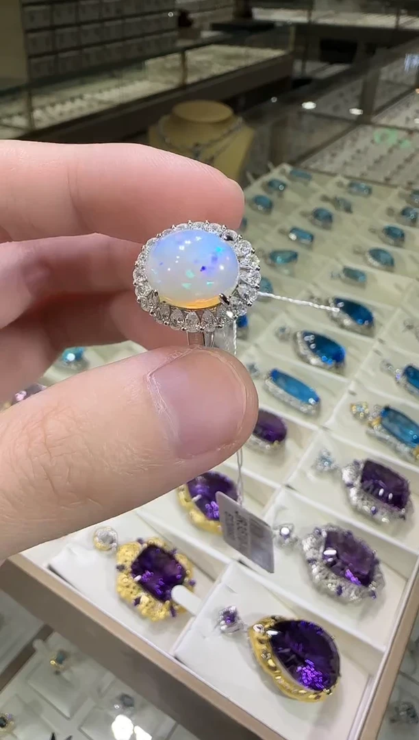 银S925镶嵌欧泊珠宝奇石12*10mm