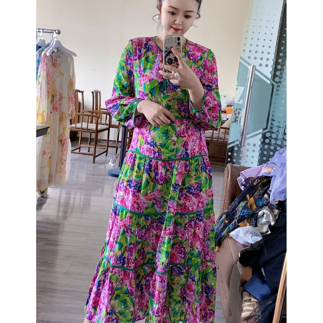 2025新款100%桑蚕丝连衣裙S1905紫