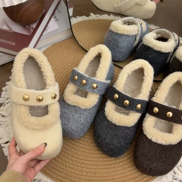 金属扣防滑新款保暖小金豆防滑冬季厚款浅口时尚玛外穿秋冬