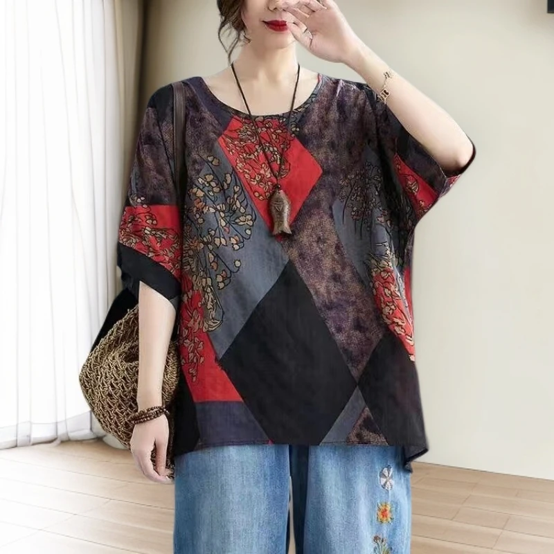棉麻短袖女款中老年女装妈妈装夏季大码大码女装百搭老钱风女装