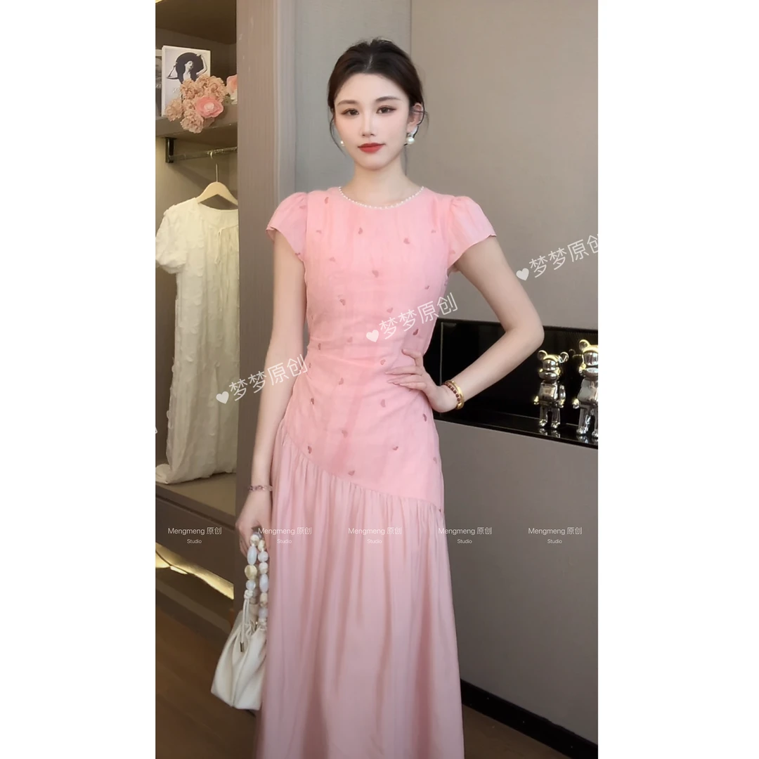 【梦梦&GERTC】语釉 夏季薄款刺绣短袖气质收腰连衣裙 GC252L1074