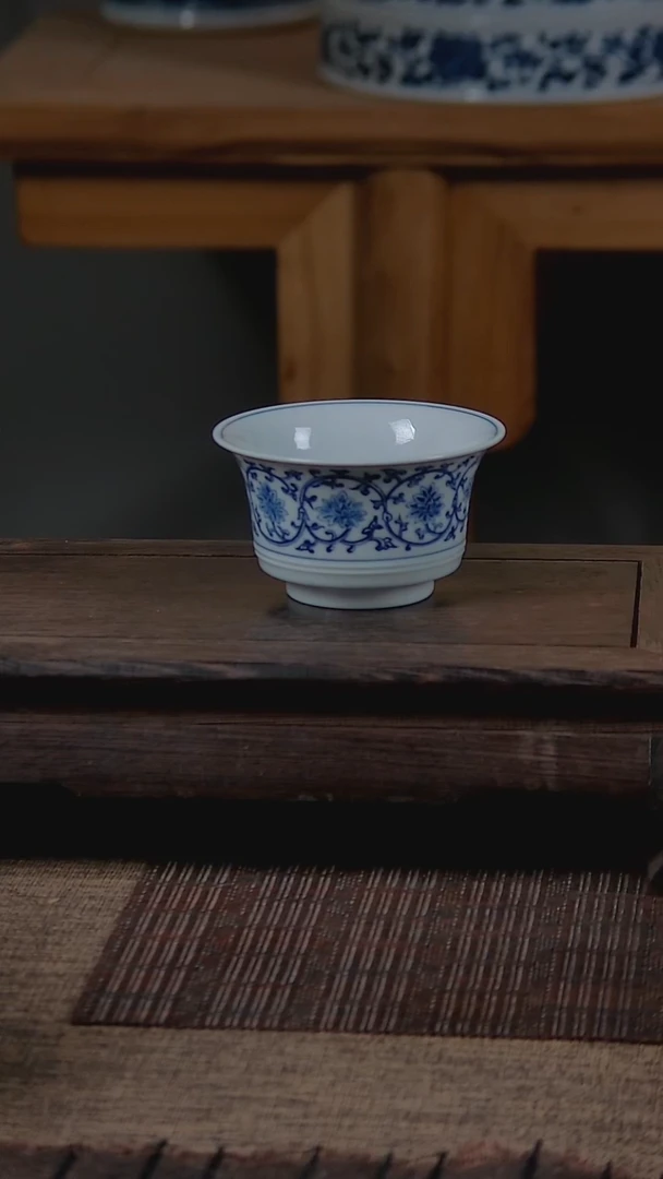 杯折葵非器手工手绘缠枝莲大马蹄杯