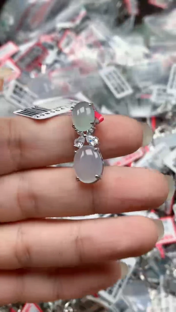 银S925镶嵌戒指翡翠天然A货缅甸翡翠