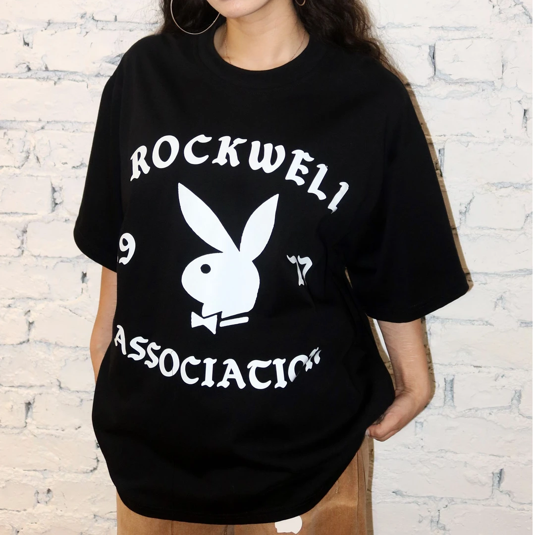 TOP美式t恤高级感男装1977兔头圆领大码宽松街舞短袖印花T恤上衣