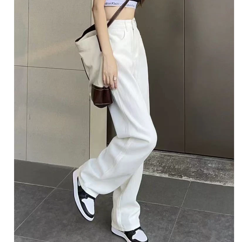 白色阔腿牛仔裤女夏季薄款 2025新款高腰宽松显瘦直筒