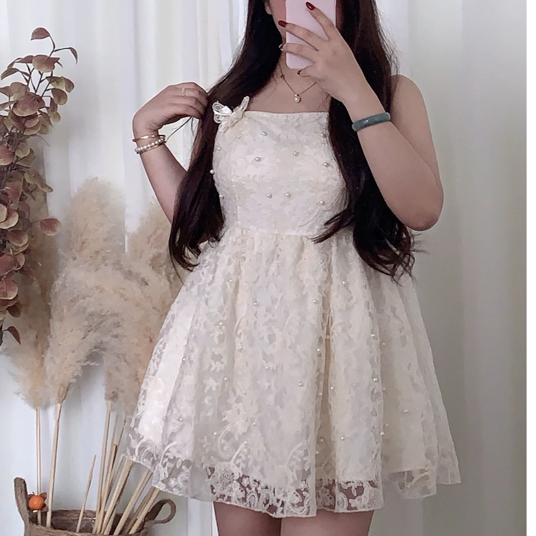 甜辣吊带高级感抹胸收腰蕾丝气质短裙