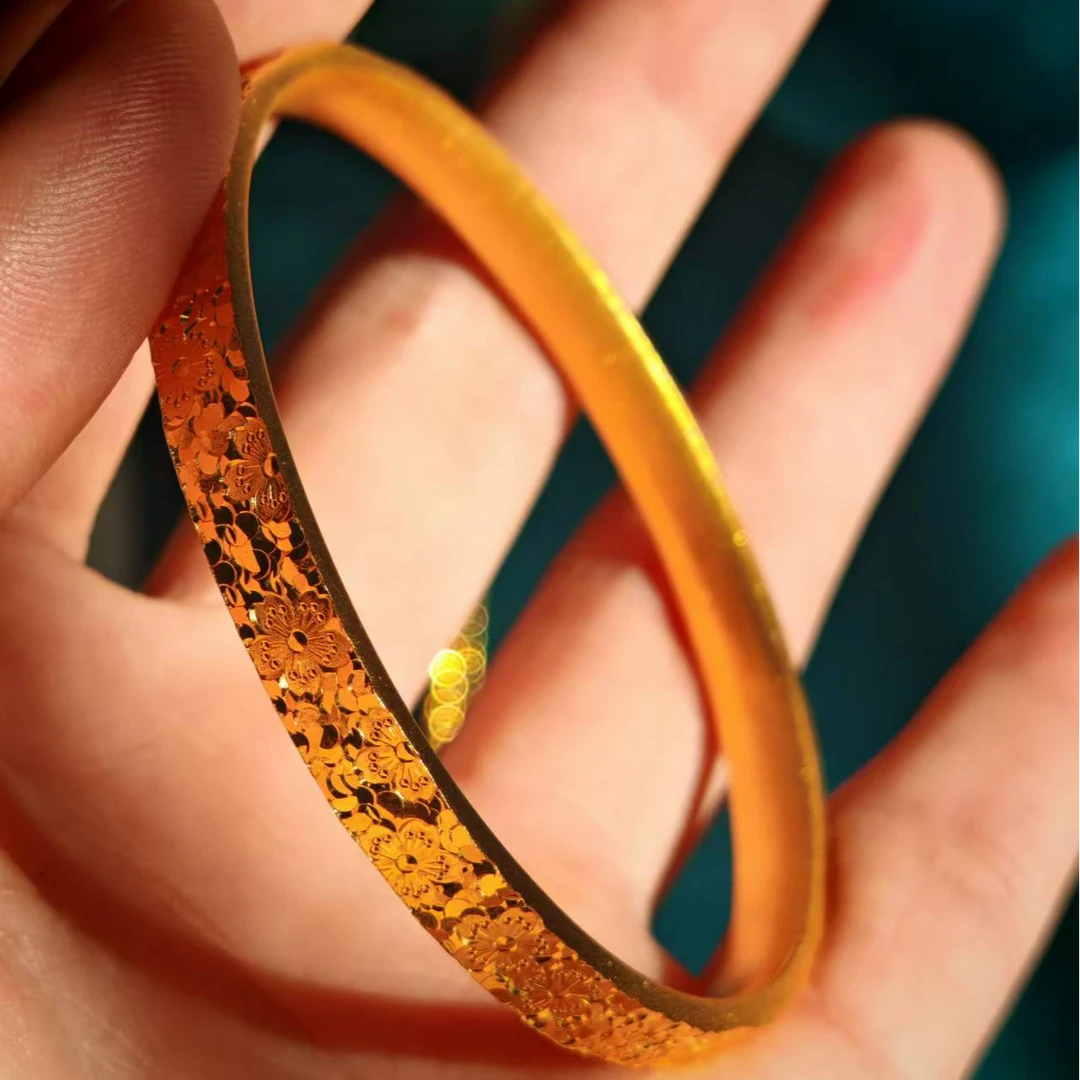 足银手镯 梅花碎冰冰手镯女士纯手工时尚雕刻款足银999