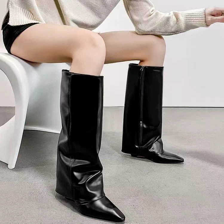 哈哈女鞋 2025秋冬新款裤腿靴坡跟5cm   100-1