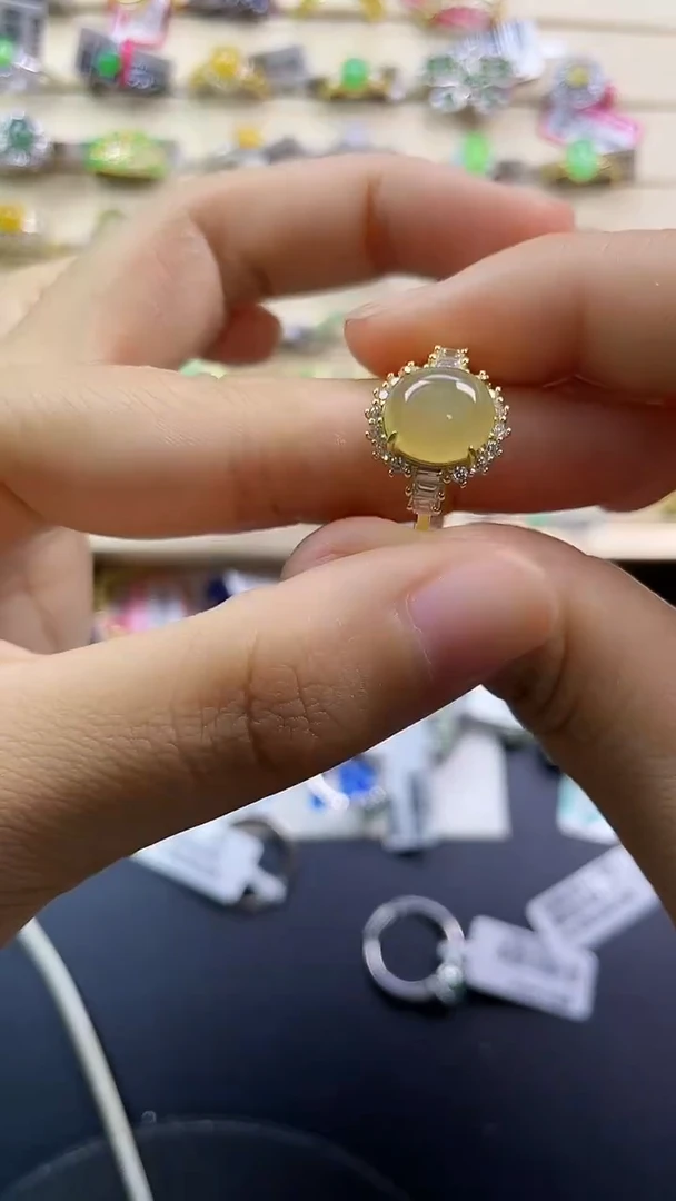 银S925镶嵌戒指翡翠翡翠 蛋面 银S925镶嵌