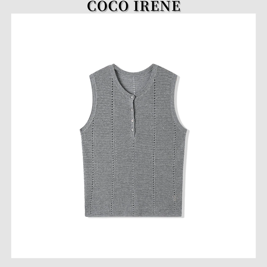 COCO IRENE 【渔网背心】 老钱风亚麻勾织显瘦百搭镂空针织背心女