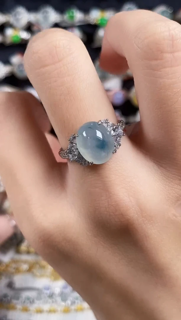 银S925镶嵌戒指翡翠天然A货翡翠4