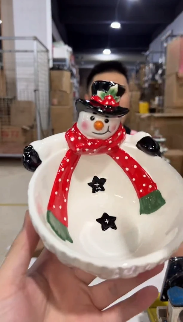 瓷片原盒雪人碗 陶瓷材质
