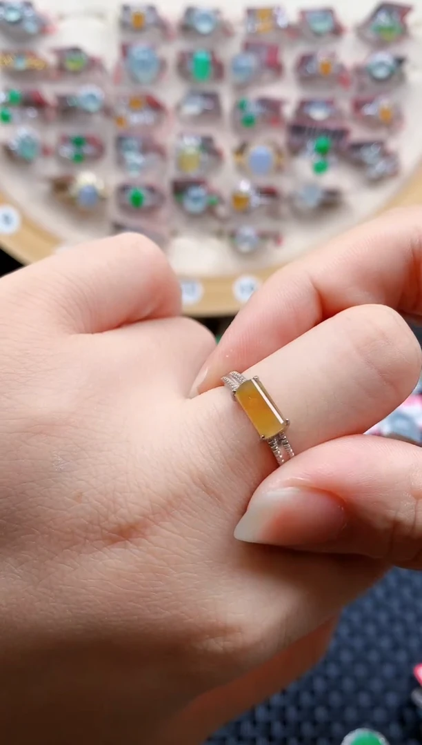 银S925镶嵌戒指翡翠天然A货缅甸翡翠