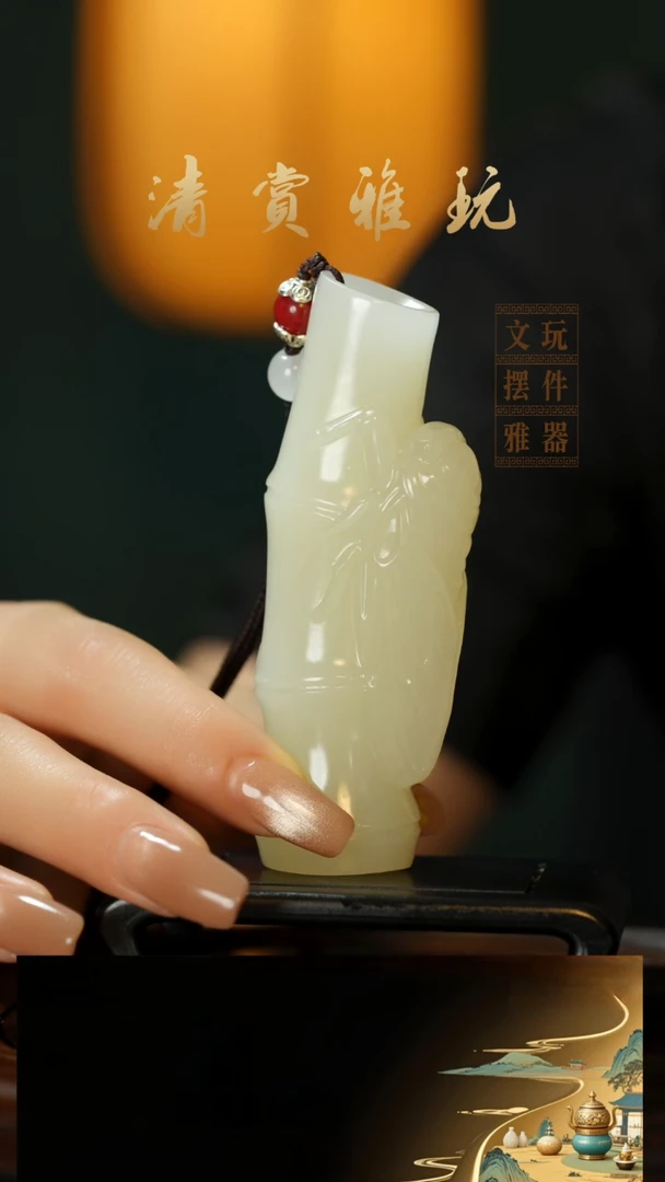 玉《知足常乐》手把件摆件