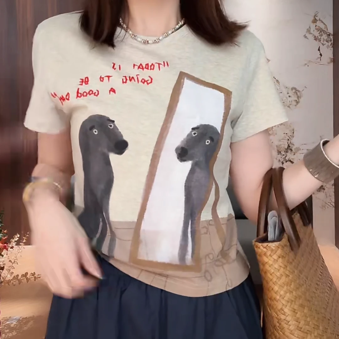 韩版时尚百搭显瘦短袖T恤女2025夏季新款重工休闲圆领减龄上衣