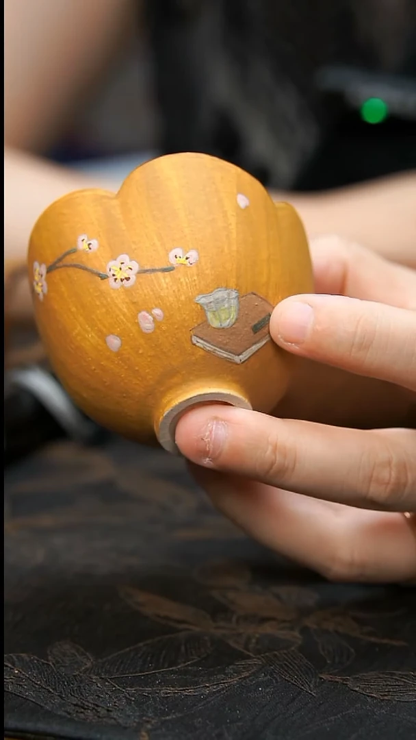 茶壶紫砂泥绘清供花口杯