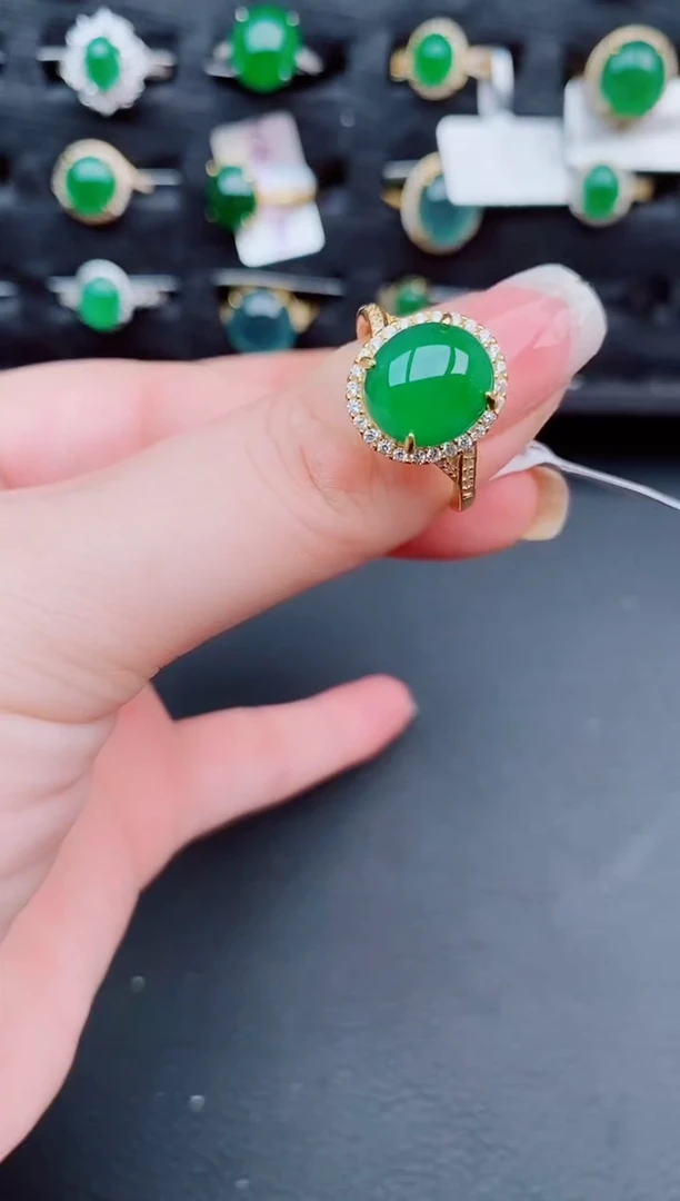 翡翠戒指银S925镶嵌天然a货翡翠222