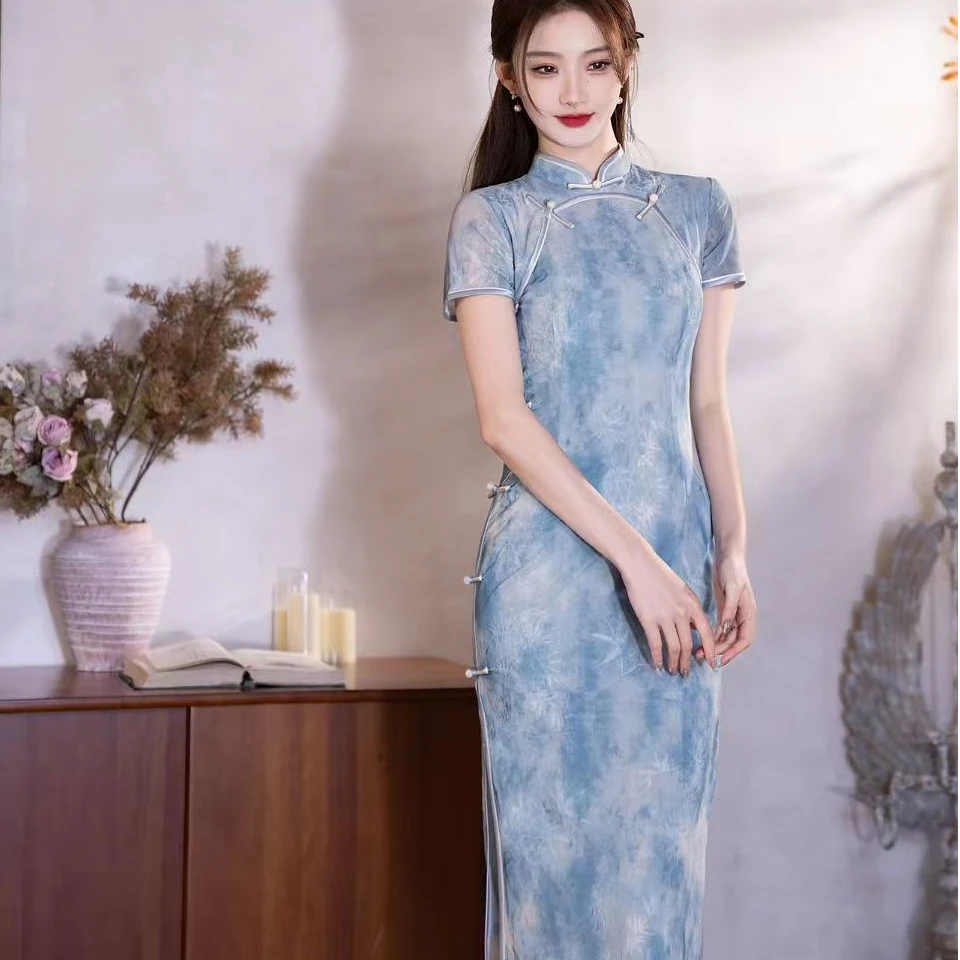 【今喜-雅竹】夏季2025新款国风旗袍新中式复古减龄显瘦日常中长款