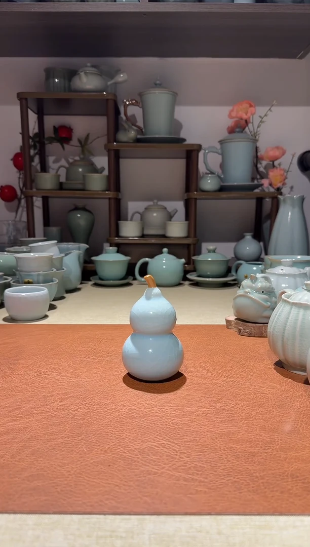 摆件瓷葫芦茶宠 摆件手把件车饰 卵青釉 一级精品