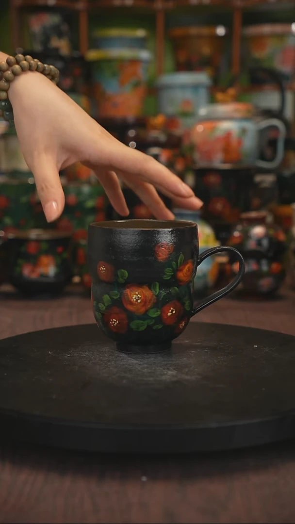 油画手绘釉下彩杯子