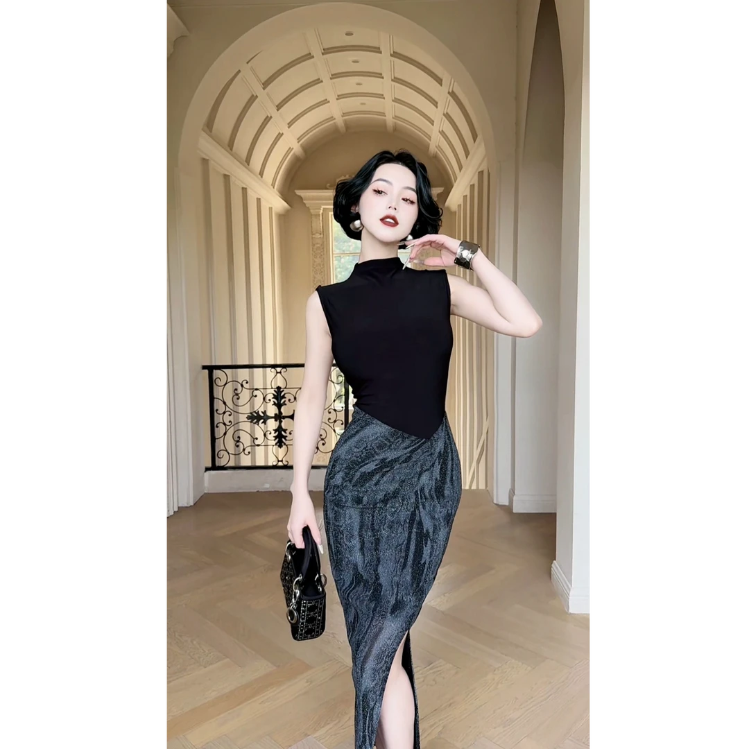 LYXJ【美杜莎之吻】高级针织立体拼接设计气质高腰显瘦连衣裙12041